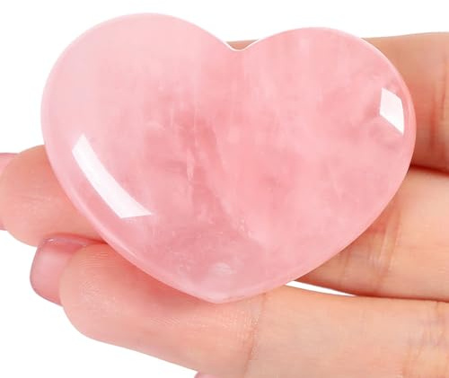 AWARDSEN 45 mm Rose Quartz Crystals Heart Healing Crystals Natural Love Hearts Gemstones Pink Gifts Valentines Day Gifts for Her Love Gifts for Her Anxiety Relief for Adults