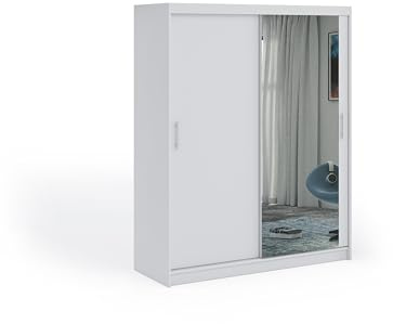 ELUKS OVI Double Sliding Doors Wardrobe with Mirror Furniture for Bedroom Living Room and Hall Wardrobe Organizer Width 100cm/120cm/150cm/180cm/200cm (White, 120cm+2 drawers)