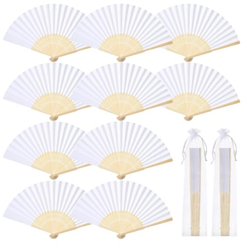 GWHOLE 12 Stück Fächer Hochzeit Handfächer Papier Papierfächer Faltbar Hochzeitsfächer Faltfächer Fächer Papier Taschenfächer Gastgeschenk Hochzeit fur Gäste, Party DIY, Weiß (Papier)