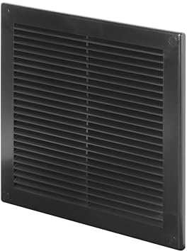 Awenta Rejilla de ventilación de 250 x 250 mm, color negro con rejilla de malla - Rejilla de ventilación acanalada para el hogar, la cocina y el baño - Fácil de instalar - Ventilación HVAC