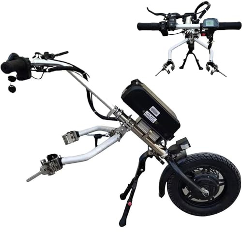 AUTUMFLATGAO Elektrischer Handbike-Rollstuhlaufsatz, Reichweite 65km, Elektrisches Rollstuhl-Zuggerät Mit 48v-17ah-Batterie, 3 Geschwindigkeiten, Stoßdämpfersystem,A