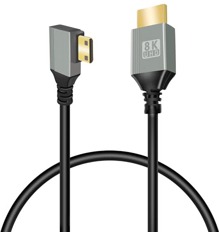 GELRHONR 8k Mini HDTV a HDTV Cable, 90 Grados Mini Cable 2,1 de Alta Velocidad 48Gbps, Soporte 8K@60Hz 3D, para Cámara DSLR Videocámara, Proyector (0.5M Right Angle Mini)