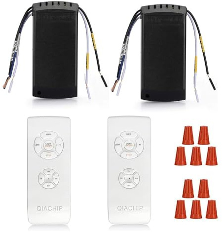 QIACHIP Kit de Télécommande Universelle pour Ventilateur de Plafond avec Sourdine - Réglage à 3 Vitesses, Contrôle de la Lumière et 4 Minuteries, 2 Sets Sans Fil