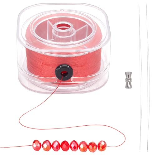 PH PandaHall 246 Iarda/225 M Perline di Nylon Filo Rosso Filo di Poliestere Corda per Braccialetti con Fermagli e Filo Da 0.2 mm per Perline di Argilla Braccialetti