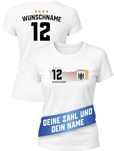 MoonWorks® EM Shirt Damen Deutschland Trikot personalisiert mit Name Fußball Weltmeisterschaft 2026 Fanshirt Weiss XL