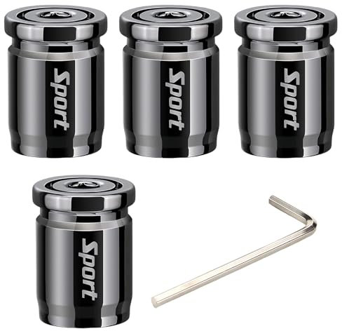 dentedeleao 4 pezzi Tappi Valvola per Auto, Metallo Cappucci Parapolvere, Coprivalvola Antifurto con Chiave, Tappi Universali per Auto, Camion, Bicicletta, Moto