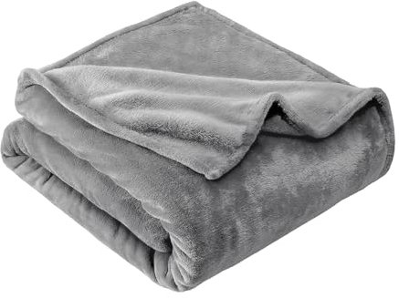 GRIFEMA Coperta Plaid Pile di Flanella 220 x 240 cm, Grigio - Coperta Calda per Letto e Divano, Ottima per Inverno