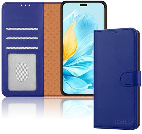 iCatchy for Honor 200 Lite Case Shockproof Leather Wallet Book Flip Card Slots Kickstand Magnetic Closure RFID Blocking Cover for Honor 200 Lite Phone Case (Blue)