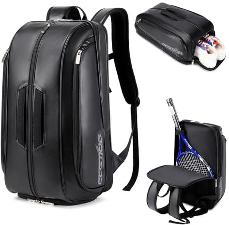 CCGTIOR Tennis Bags Convertible Padel Backpack - Duffle Bag For Paddles & Pickleball Accessories - Laptop Sleeve, Ball Sleeve, Fence Hook, Easy Access,Shoe Compartment (Black)