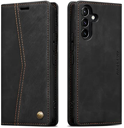 QLTYPRI Wallet Case for Samsung Galaxy A16 4G/5G, Vintage PU Leather Folio Case with Card Slots Kickstand Magnetic Closure Shockproof Flip Phone Cover for Samsung Galaxy A16 4G/5G - Retro Black
