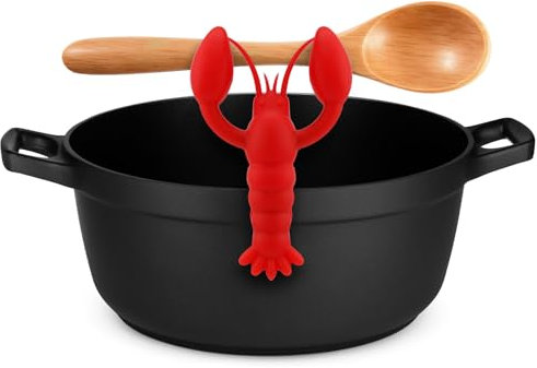 Lobster Spoon Holder, Silicone Pot Pan Holder Heat Resistance Spatula Bracket Strong Clip Anti-Overspill Kitchen Utensil Rest Funny Gift for Chef Cooking Lovers (Red)