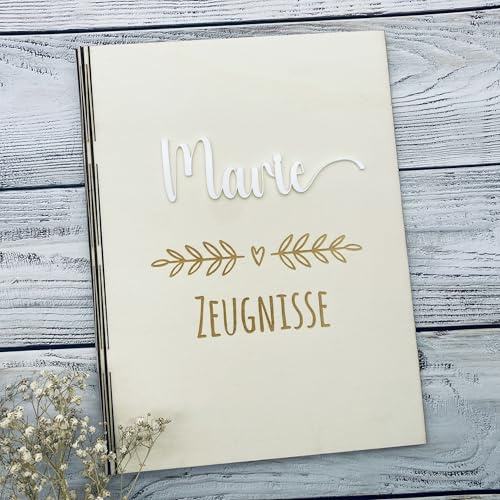 Zeugnismappe personalisiert aus Holz | Geschenk zum Schulstart | Zeugnisordner mit Namen | Einschulungsgeschenk für Mädchen und Jungen