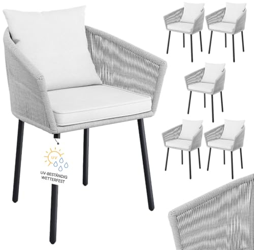 STEELSØN Nair Gartenstühle 6er Set, Hellgrau, Rattan, Kissen, bis 160 kg | Terrassenstuhl, Outdoor Schalenstuhl Garten/Balkon/Terrasse, Loungesessel wetterfest, Metallgestell, Balkonstuhl, Gartenmöbel