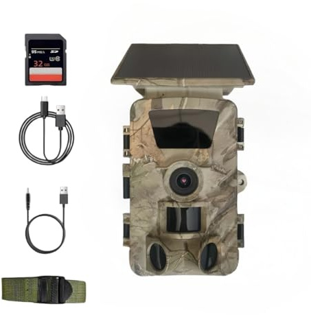 LMHOME Caméra de chasse 4K avec transmission solaire et téléphone portable – Caméra de vision nocturne 64 MP avec batterie de 5000 mAh, carte mémoire 64 Go, détection de mouvement 0,1 s, étanche IP67