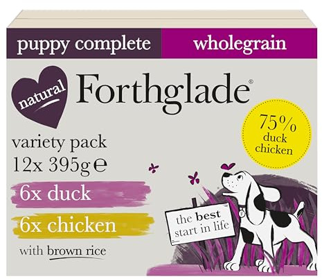 Forthglade Wet Puppy Food Variety Pack (12 x 395g Trays) - Wholegrain & Hypoallergenic Dog Food, Duck or Chicken with Brown Rice & Vegetables, Complete Puppy Meals for 2-12 Months, Natural Ingredients