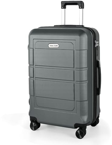 TANTOMI Koffer Mittelgroß, 24 Zoll Hartschalenkoffer aus ABS+PC, Trolley, Reisekoffer mit 4 drehbaren Rollen (360°), 3-stelliges Zahlenschloss und Aluminium-Teleskopgriff (L – 65L, Dunkelgrau)