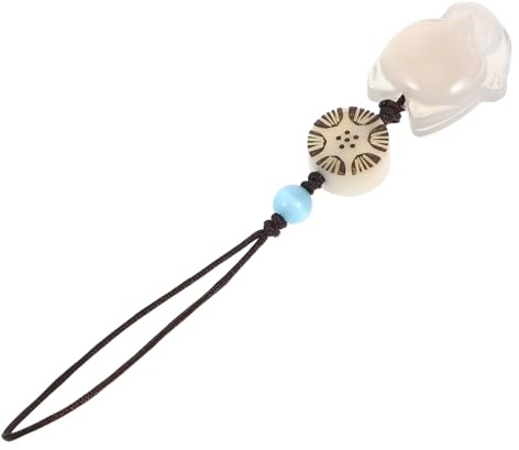 COHEALI Pendentif de Téléphone Portable et Porte-clés Femme, Pendentif Petit Renard Blanc, Décoration Créative en Calcédoine Naturelle, Accessoire Rétro pour Téléphone Portable, Présent