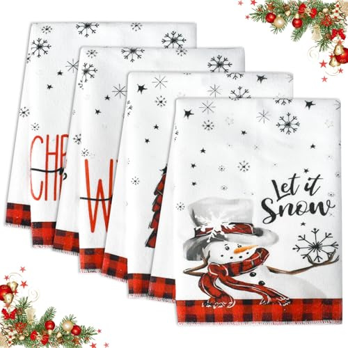 VGECEE 4 Stücke Geschirrtuch Weihnachten Handtuch Weihnachtliche Küchentücher 40 x 60cm KüchenhandtuchWeihnachten Küchentücher Weihnachten Handtücher für Küche, Badezimmer, Wohnzimmer