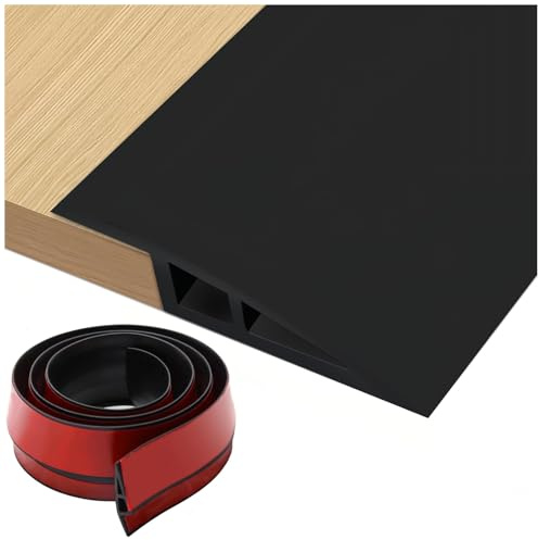 Selbstklebende PVC Übergangsleiste 1–6M, Boden Übergangsprofil für Höhenausgleich bis 10 mm, Türschwellenleiste Abdeckprofil für Parkettböden Laminate Schwellen(Black,2.0m/6.56ft)