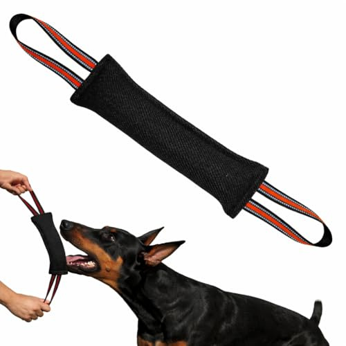 Hundleksak för Strimling och Krigsleksak med Starka Reflekterande Remhandtag, Bomull-Nylon Bitekorv, 30 cm Bitkorv för Hundträning och Hundsport