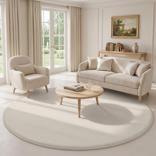 Homaxy Moderner Teppich Rund Wohnzimmer Kurzflor Matte, Rund 160x160 cm | Rutschfest Flauschig Waschbarer Wohnzimmerteppich Kuscheliger Extra Weich fürs Kinderzimmer Schlafzimmer, Beige
