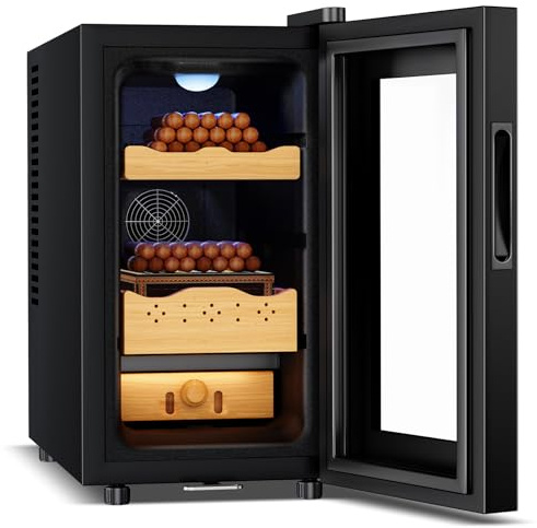 RLPI 25L Desktop Humidor,Thermostatic Electric Cooler Cabinet,Smart Humidity & Temp Digit Control with Spanish Cedar Shelves,200 Capacity for Home Office