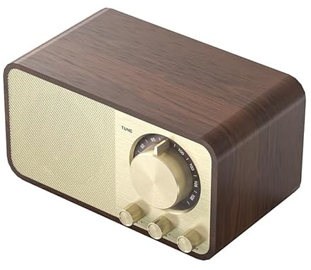 Retro Wood Bluetooth Speaker,1500mAh Rechargeable Radio with Built-in FM Antenna,Rotary AM/FM Tuning Dial,Bass & Treble Control,Vintage Radio Bluetooth Speaker for Home Kitchen and Living Room（Brown）