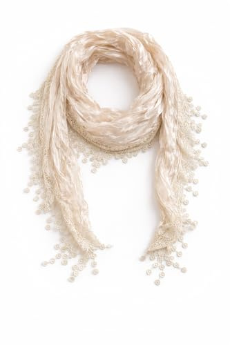 Generisch Eleganter Damen Schal Dreieckstuch Tuch mit Spitze und Quasten – Leichter, weicher Crinkle-Schal für Frühling & Sommer