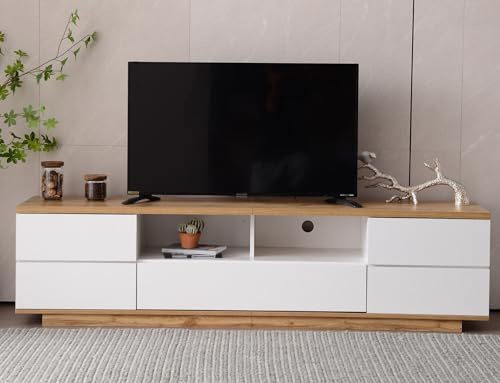 RAPRAP Weiß Tv Schrank Holz Mit Gitterdesign & 5 Türen, Tv Lowboard Stehend 180 cm Lang – MDF Fernsehschrank Mit 50 Kg Tragkraft & Einfacher Montage,O