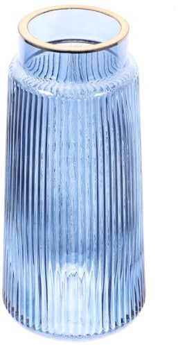 Vaso Decorativo in Vetro a Righe Verticali Retrò Blu per Fiori | Vetro, per Composizioni Floreali Quotidiane e Feste, Decorazione da Tavolo e Banco, Stile alla Moda