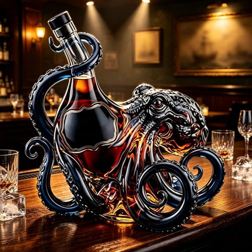 Botella De Cristal «Rum Octopus», 2026: Nueva Licorera Artística Con Forma De Pulpo, Botella De Edición De Coleccionista Con Pulpo Esculpido En 3D, Regalo De Colección Único Para Decorar El (1 unidad)