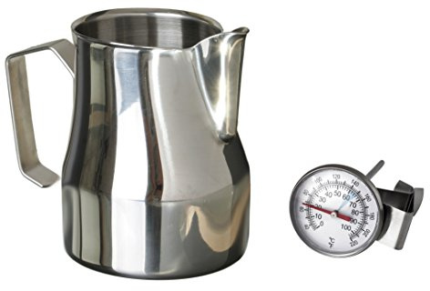 Scarlet Espresso Latte Bricco L ART PROFESSIONALE PER LATTE ART, Cappuccino 18/10 in acciaio inox, Set 700 ML + Milchthermometer