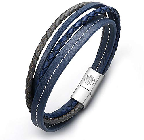 Casisto.J Herrarmband - läderarmband för män, klassisk svart och brun flätad manschett med graverat magnetiskt lås, gratis smycken i box, 20cm, Rostfritt stål