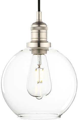 Phansthy Pendelleuchte Vintage Industrie Hängeleuchte Hängelampe Lampe Kronleuchter aus Kugel Klar Glas E27 Lampenfassung Deckenleuchte für Küche Keller Wohnzimmer(Gebürsteter Edelstahl Farbe)