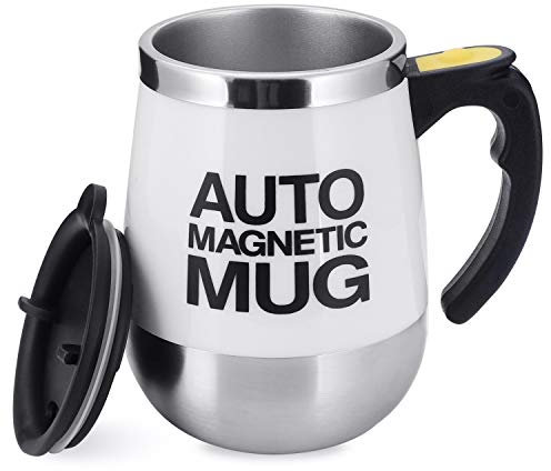 TsunNee 400ML Electric Self Stirring Coffee Mug, Stainless Steel Auto Magnetic Mug, Auto Mixing Cup for Coffee Tea Hot Chocolate Milk Cocoa Protein, White