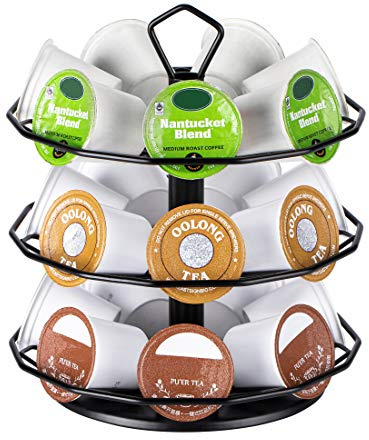 FlagShip K cup Holder Carousel 3 Tier for Keurig Pod Holder Metal DIY Install Small for K-cup Storage Stand 21 K Pod Storage