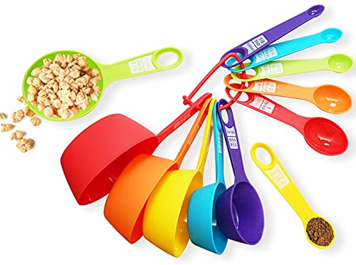 12 Piece Measuring Cups and Spoons Set, Colored Kitchen Measure Tools, Durable Nesting Cups and Spoons for Dry and Liquid, Dishwasher Safe