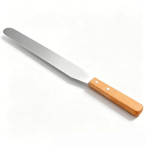 Spatule à gâteau avec manche en bois, spatule droite en acier inoxydable pour la pâtisserie maison/glaçage/fromage/pizzas/sandwichs