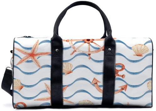 Navigationselement Zeichnen Reisegepäck Seesack mit verstellbarem Gurt, Ruder und Anker, Sporttasche, leicht, Segeltuch, Gym Tote Bag für Damen und Herren, multi, L, Reisetasche