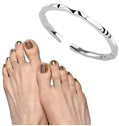 Kakikaki 925 Sterling Silver Hammered Textured Thin Small Adjustable Open Toe Ring