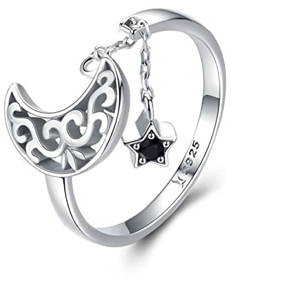 Echte 925 Sterling Silber Moon und Sternring Stress lindern Angst Ring Engagement Hochzeit Versprechen Band for Frauen Männer Jungen Mädchen