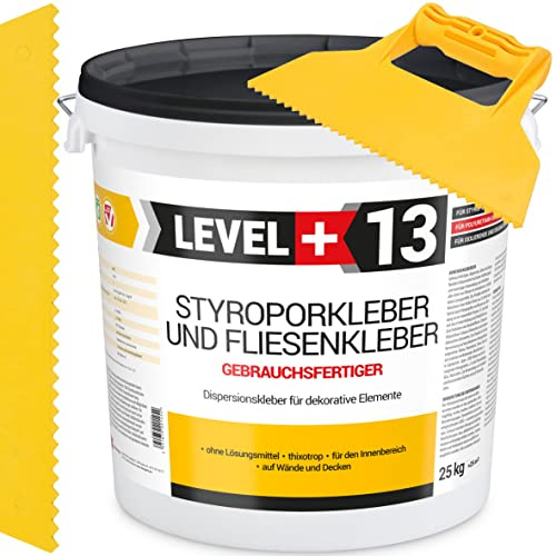 Styroporkleber 25kg + Kunstoffspachtel Dreieck-Zahnung, Korkkleber Renoviervlies Dispersionkleber Flisenkleber Montagekleber SET RM13 KT