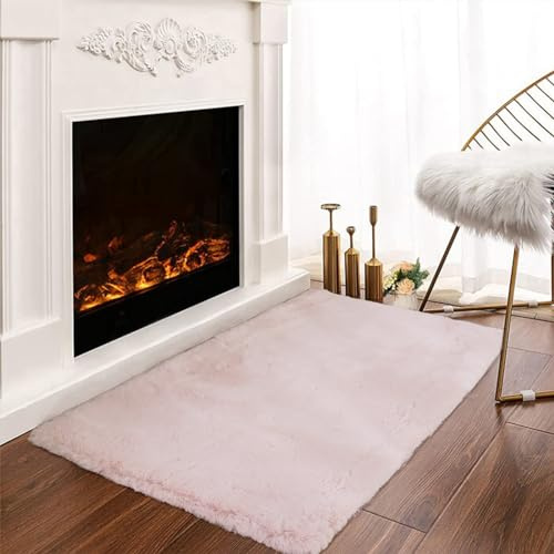 Latepis Tapis Doux Chambre Rose 60x90 cm Fausse Fourrure Salon Petit Tapis Descente de Lit Lavable Poil Ras Rectangulaire