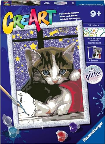 Ravensburger CreArt: Süße Kätzchen — Malen mit Zahlen für Kinder ab 9 Jahren, Malset mit Brettern, Rahmen mit Glitzer, Pinsel und Farben im Lieferumfang enthalten, 18 x 24 cm, Geschenkideen