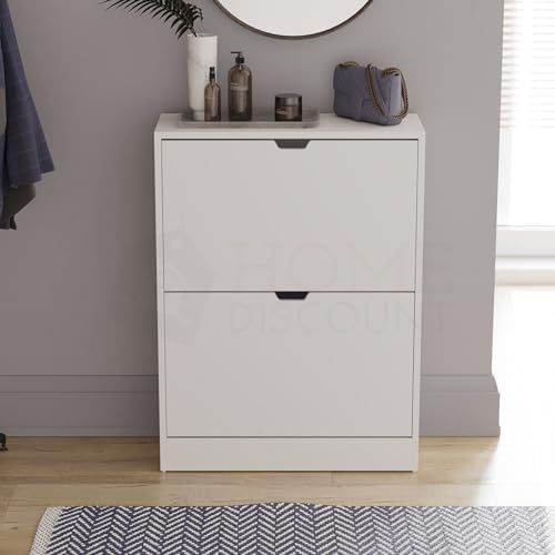 Vida Designs Schuhkipper mit 2 Klappen | 80 H x 60 B x 24 T cm | Weiß | Platzsparender Schuhschrank für bis zu 10 Paar Schuhe | Kippschutz | Flurmöbel für Eingangsbereich