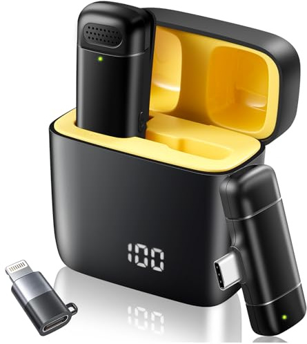 VOVIGGOL Lavalier Mikrofon Wireless für iPhone iPad Android mit 400mAh Ladekoffer, Plug&Play Handy Mikrofon Kabellos Ansteckmikrofon für Videoaufnahmen YouTube, Live Stream, TikTok, Vlog
