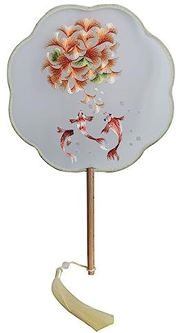 Xzeit ventilador de grupo, ventilador chino de mano, Abanico de mano de verano de estilo chino, abanicos de mano con motivo de pez bordado for fiesta de baile de festival, 7,9 (20,0 cm) de ancho