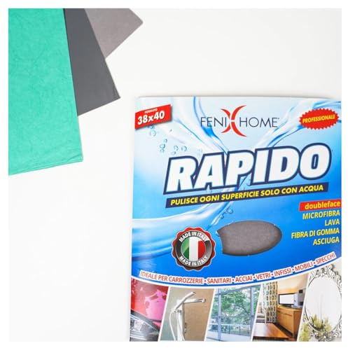 Trade Shop - Panno Rapido 3 Pz Lava Sgrassa E Asciuga In Microfibra Fibra Di Gomma Multiuso