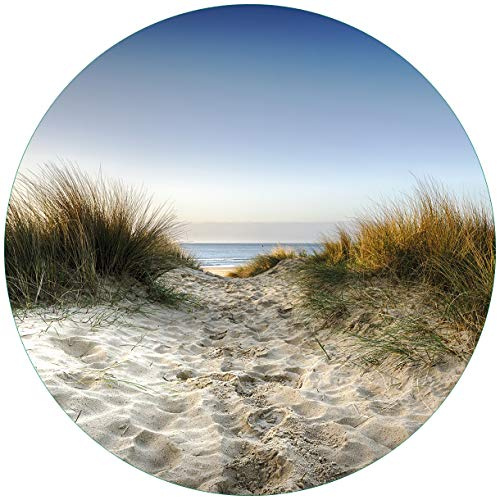 Wallario Glasbild rund Weg durch die Dünen zum Strand am Meer - Rund, 50 cm Durchmesser Wandbild Glas in Premium-Qualität: Brillante Farben, freischwebende Optik