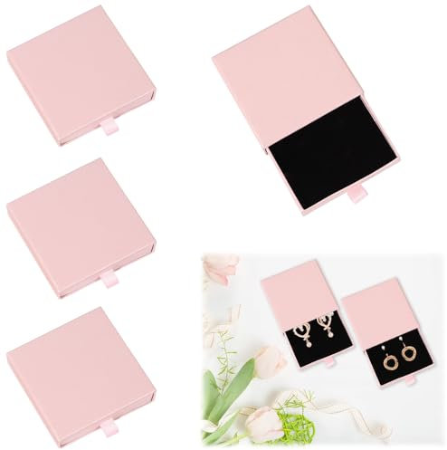 DECARETA Mini Scatoline Porta Gioielli Rosa 6 * 6cm - Scatola Regalo a Cassetto con Coulisse per Orecchini Anelli Collana